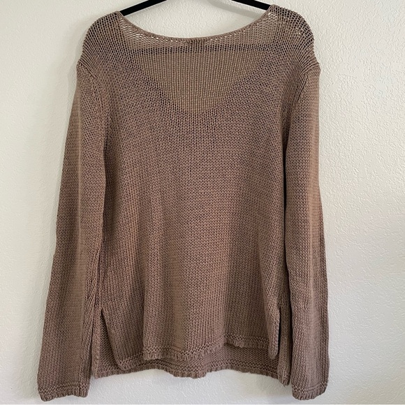 J.JILL XL Mocha Open Knit V Neck Long Sleeve Sweater 100% Cotton - Picture 2 of 7